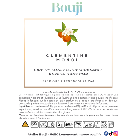 Bouji - Bougies & fondants faits main en Lorraine - Parfum Clementine monoi